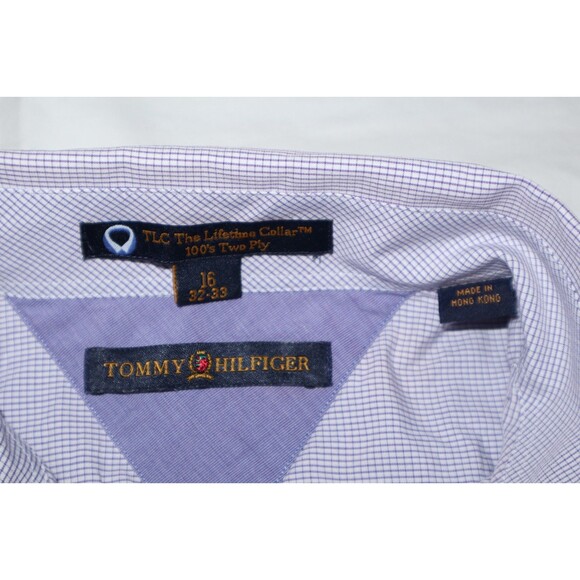 Vtg Tommy Hilfiger Button Shirt TLC 100's Two Ply Blue White Check Mens 16 32-33 - Picture 1 of 11